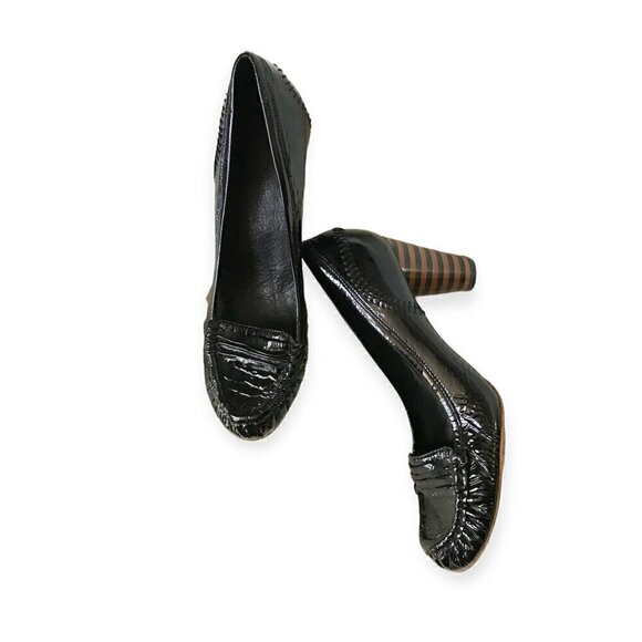 Georgina Goodman black crinkled patent loafer pumps,  38EU with round stripe hee - Picture 12 of 12